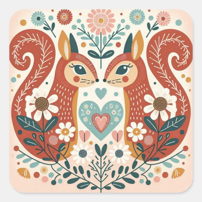 Stickers illustration folk art pattern "squirrel" (Front)
