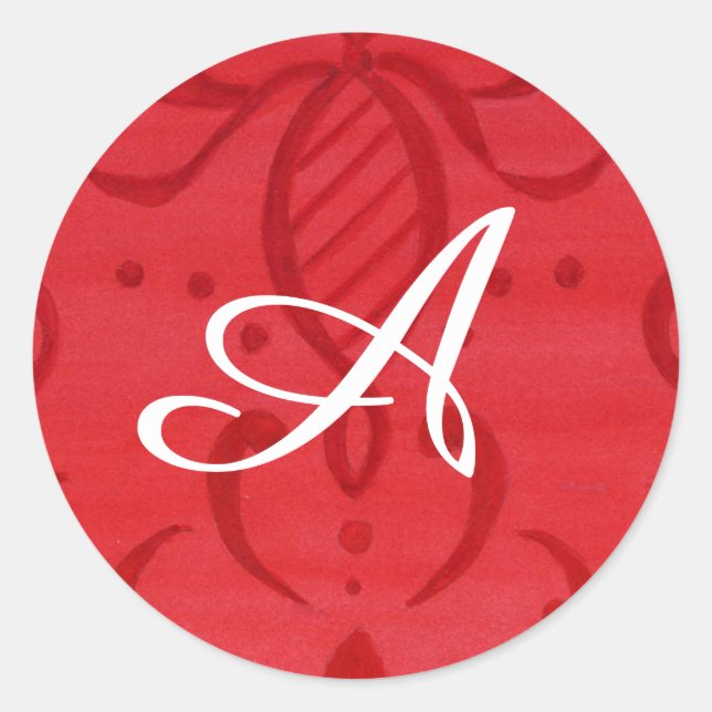 Stickers Initial Red Damask and White (Front)