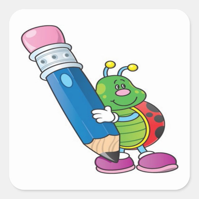 Stickers/Lady Bug with Pencil Square Sticker (Front)