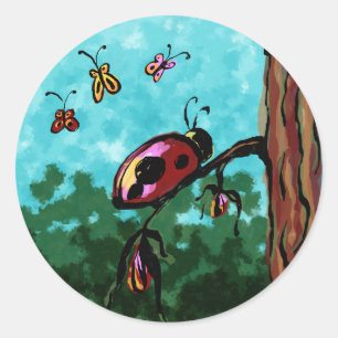 Stickers, Ladybug on a Branch Painting Classic Round Sticker