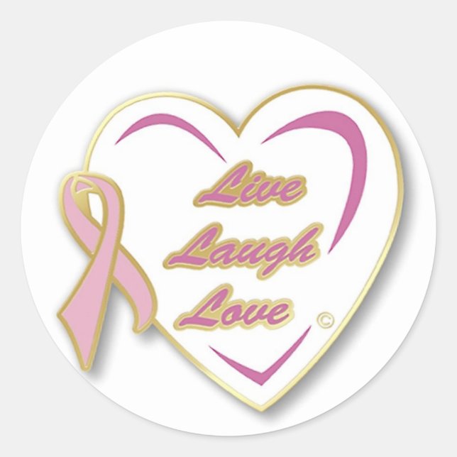 Stickers  Live Laugh Love Heart & pink ribbon (Front)