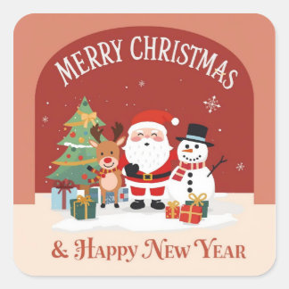 Stickers: Merry Christmas & Happy New Year Square Sticker