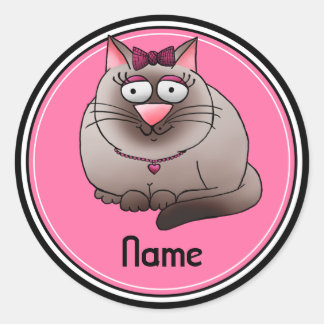 Stickers, Name Template, Cute Kitty Cat Cartoon Classic Round Sticker