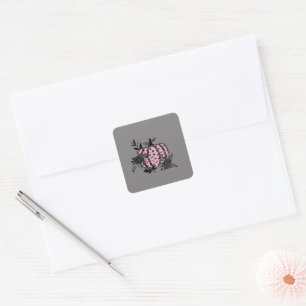 Stickers, Pink and Black Leopard Pumpkin Square Sticker