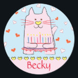 Stickers Pink Cat Ballerina Chanukah Round<br><div class="desc">"Pink Cat Ballerina, Happy Chanukah" Stickers Round. Have fun using these stickers as cake toppers, gift tags, favour bag closures, or whatever rocks your festivities! Personalise by deleting text and adding your own words, using your favourite font style, size, and colour. Thanks for stopping and shopping by! Your business is...</div>