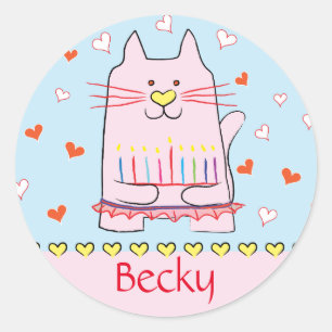 Stickers Pink Cat Ballerina Chanukah Round