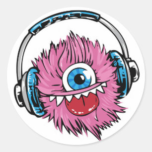 Stickers Pink Music Monster with Headphones