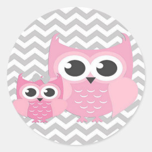 Stickers/Pink Owls with Grey Zig Zags Classic Round Sticker