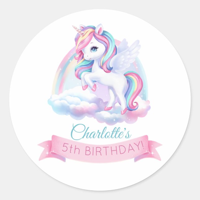 Stickers to a magical birthday party. (Front)