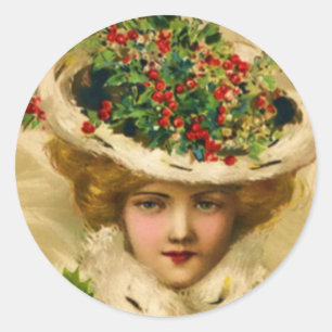 STICKERS-Victorian Christmas Wman Classic Round Sticker
