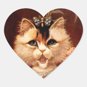 STICKERS Victorian Singing Parlour Cat Jewel Heart