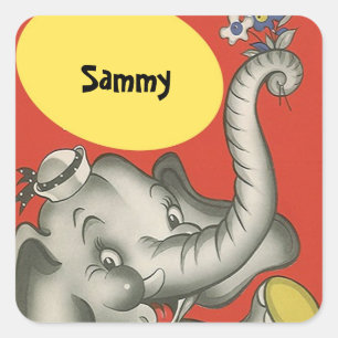 STICKERS Vintage Cute Elephant Square Name Tagging