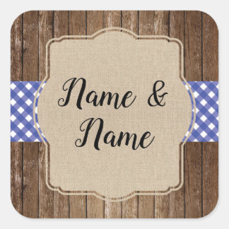 Stickers Wedding Labels Blue Gingham BBQ Burlap