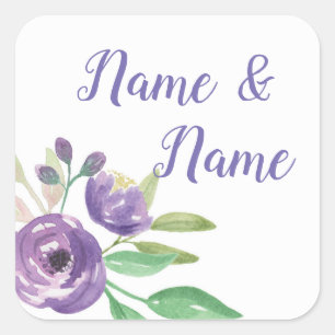 Stickers Wedding Labels Purple Flower Floral
