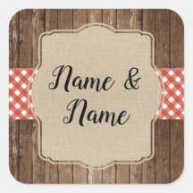 Stickers Wedding Labels Red Gingham BBQ Burlap