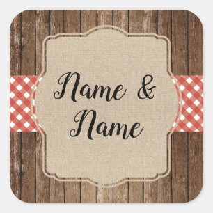 Stickers Wedding Labels Red Gingham BBQ Burlap