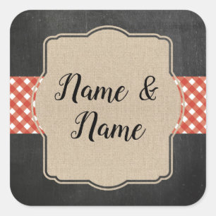 Stickers Wedding Labels Red Gingham BBQ Burlap