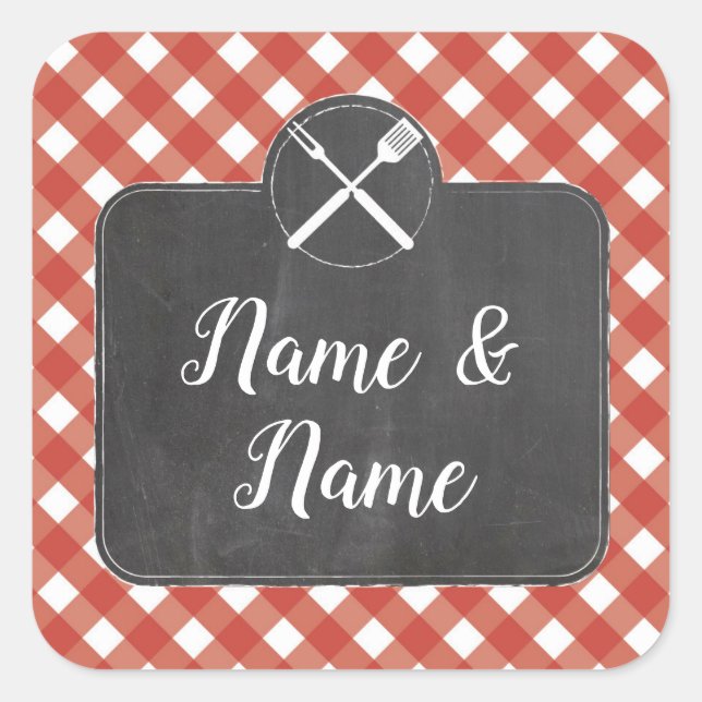 Stickers Wedding Labels Red Gingham BBQ Chalk (Front)