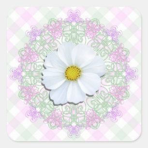 Stickers - White Cosmos On Lace & Lattice