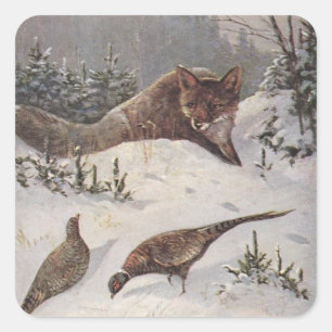 STICKERS Wildlife Fox Hunting Pheasant Birds Snow