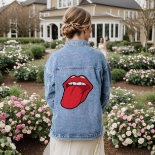 STICKING OUT TONGUE MOUTH LIPS DENIM JACKET