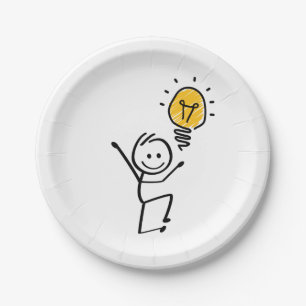 Stickman. Lamp idea, brilliant, brainstorm session Paper Plate