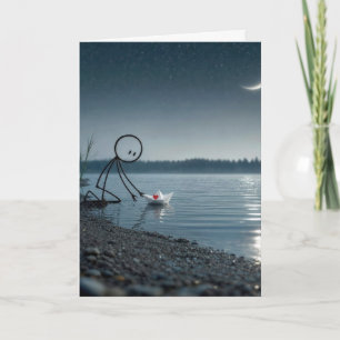 Stickman With a Heart in a Paper Boat Card