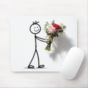 Stickman With Rose Bouquet Mouse Pad