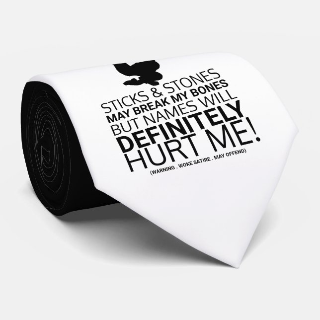 Sticks & Stones, Woke Satire Tie (Rolled)