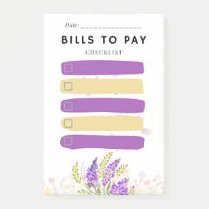 Sticky Note BILLS TO PAY Check box Purple Lavender