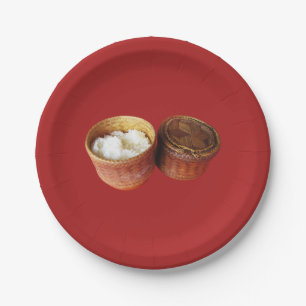 Sticky Rice [Khao Niao] Thai Lao Food Paper Plate