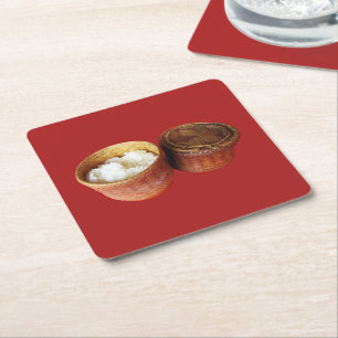 Sticky Rice [Khao Niao] Thai Lao Food Square Paper Coaster