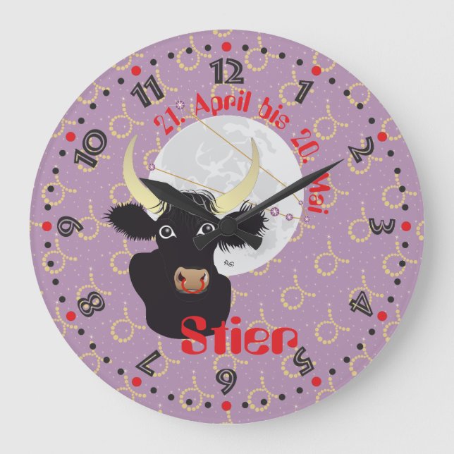 Stier 21. April bis 20. Mai Uhr Large Clock (Front)