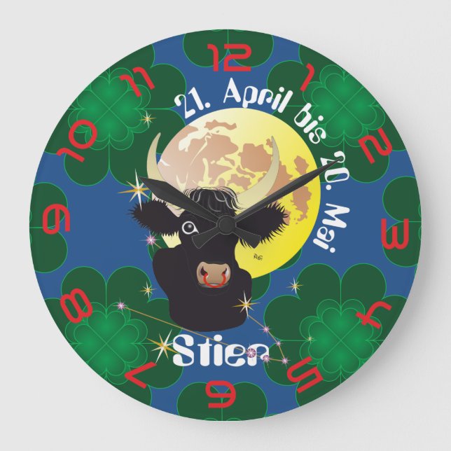 Stier 21. April bis 20. Mai Uhr Large Clock (Front)