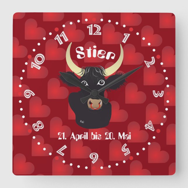 Stier 21. April bis 20. Mai Uhr Square Wall Clock (Front)
