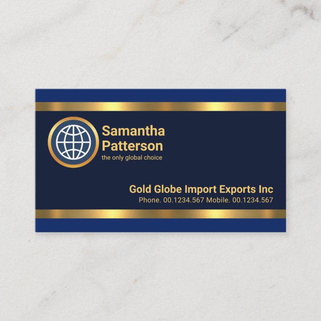 Stiking Blue Layers Faux Gold Lines International  Business Card (Front)