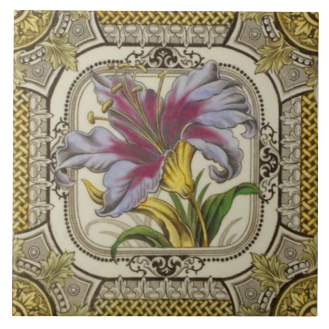 Stiking Victorian Hand Coloured TransferWare Repro Ceramic Tile (Front)