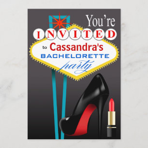 Stiletto and Lipstick Las Vegas Party black Invitation