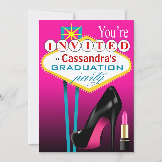 Stiletto and Lipstick Las Vegas Party fuschia Invitation (Front)