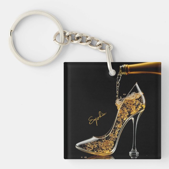 Stiletto and Sparkling Wine-High Heel Key Ring (Front)