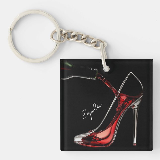 Stiletto and Wine-High Heel Key Ring (Front)