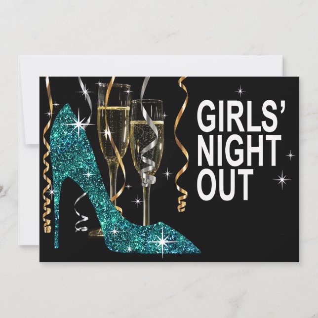 Stiletto Champagne Girls Night Out turquoise Invitation (Front)