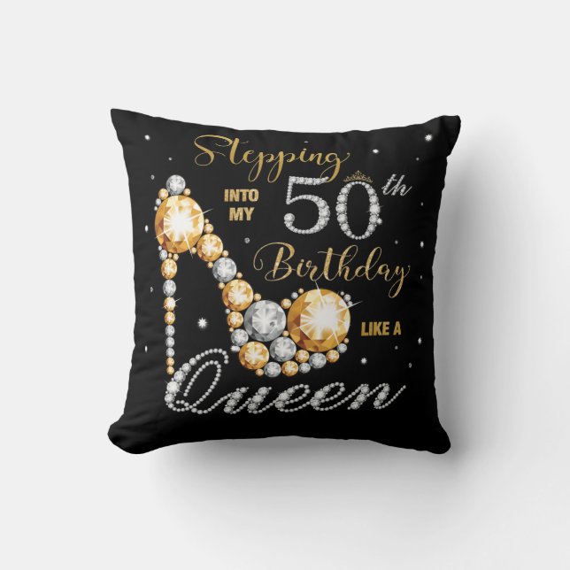 Stiletto High Heel Stepping into My 50th Birthday Cushion (Front)