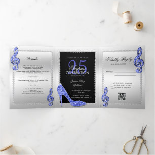 Stiletto, Photo, QR Code 25th Surprise Birthday Tri-Fold Invitation