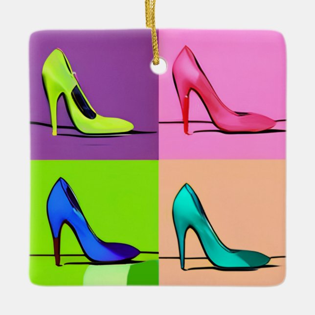 Stiletto Pumps, High Heels Poster Art Ceramic Ornament (Front)