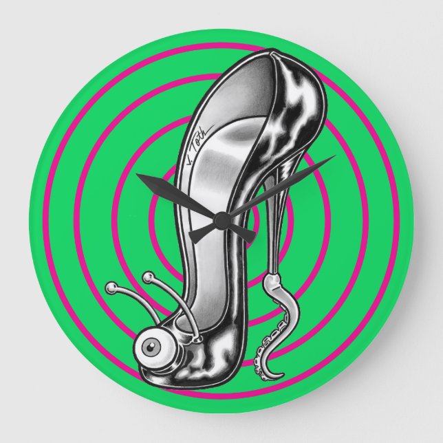 Stilettoid™/Green & Pink Large Clock (Front)