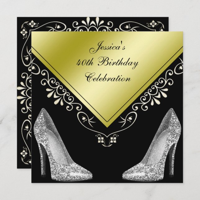Stilettos & Decorative Swirls 40th Birthday Invitation (Front/Back)