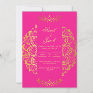 stilish magenta and gold wedding invitation