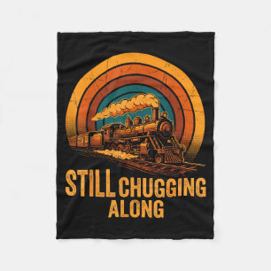 Still Chugging Along Retro Steam Train Locomotive Fleece Blanket