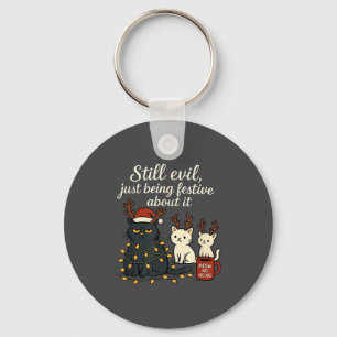 Still Evil, Just Being Festive About It Funny Cat Key Ring